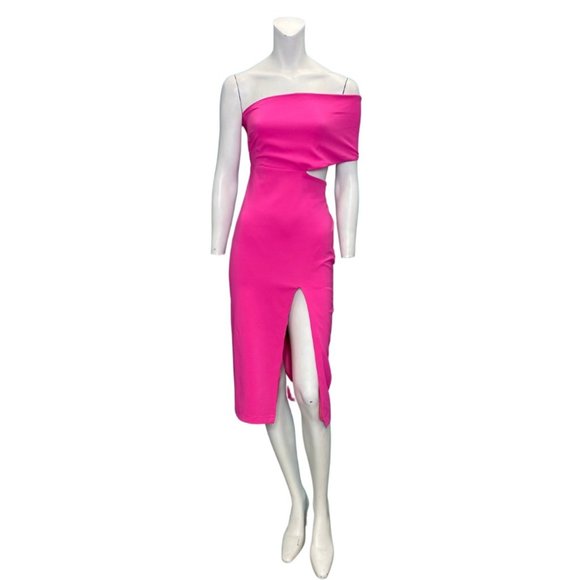 La Pateau One Shoulder High Slit Cocktail Dress Hot Pink Size XL NWT - Picture 3 of 5